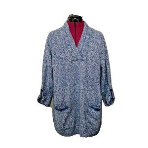 Style & Co. Womens Sweater Size Large Blue White V Neck Pockets